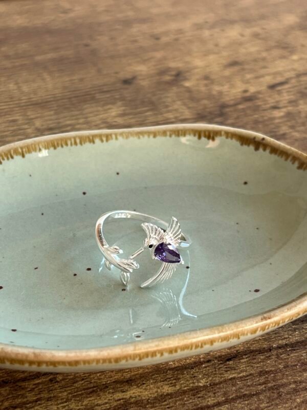 Anillo Colibrí Circón Morado